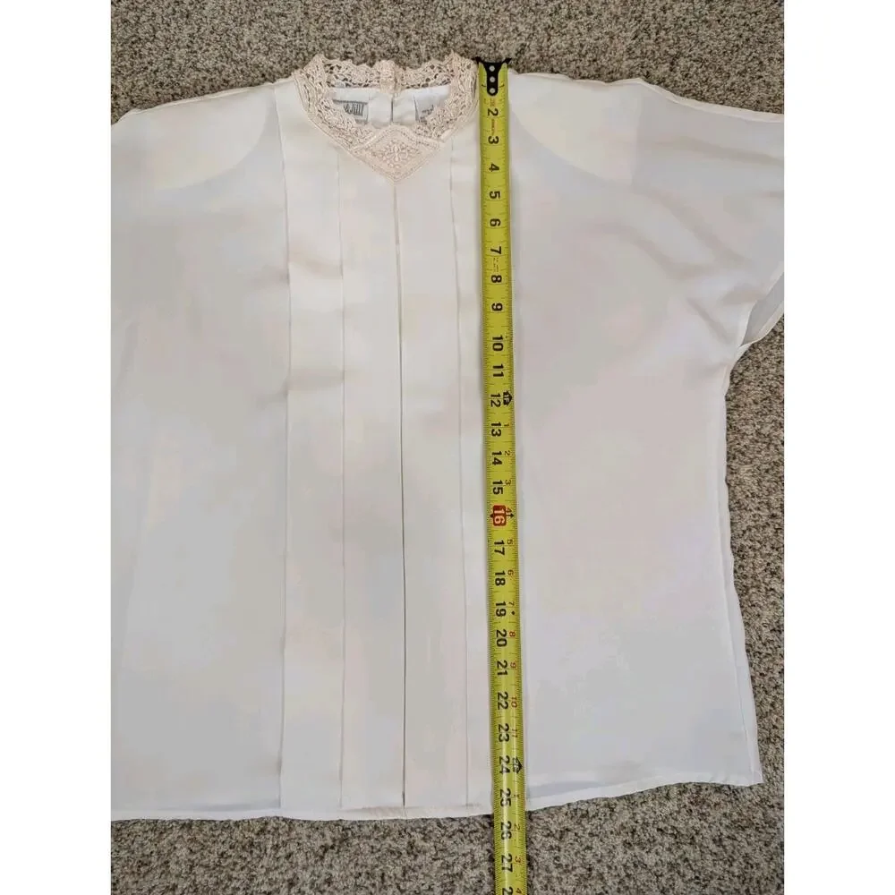 Vintage Christie & Jill Lace Blouse 14 Pleated Shirt Sleeve Cream Beige Dressy - Picture 9 of 10